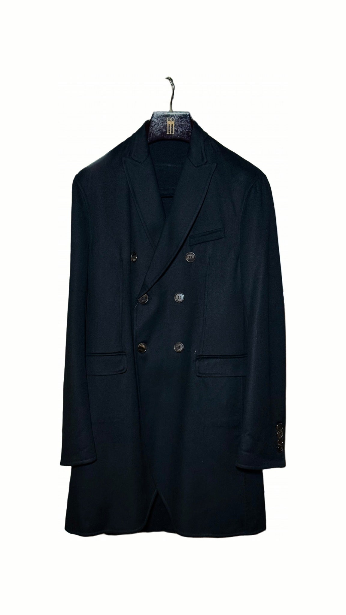 Michael Double Cashmere Overcoat Black, product on hanger – POAN