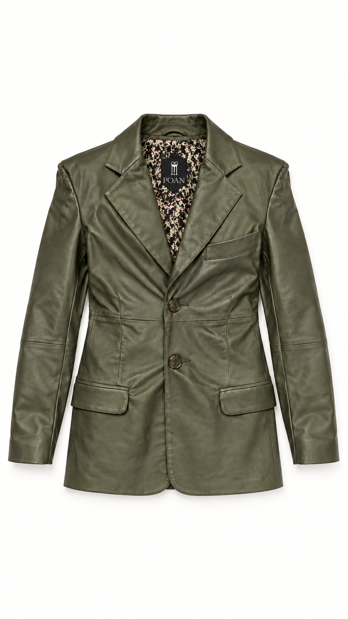 Nicholas Blazer Vegan Leather Olive Women