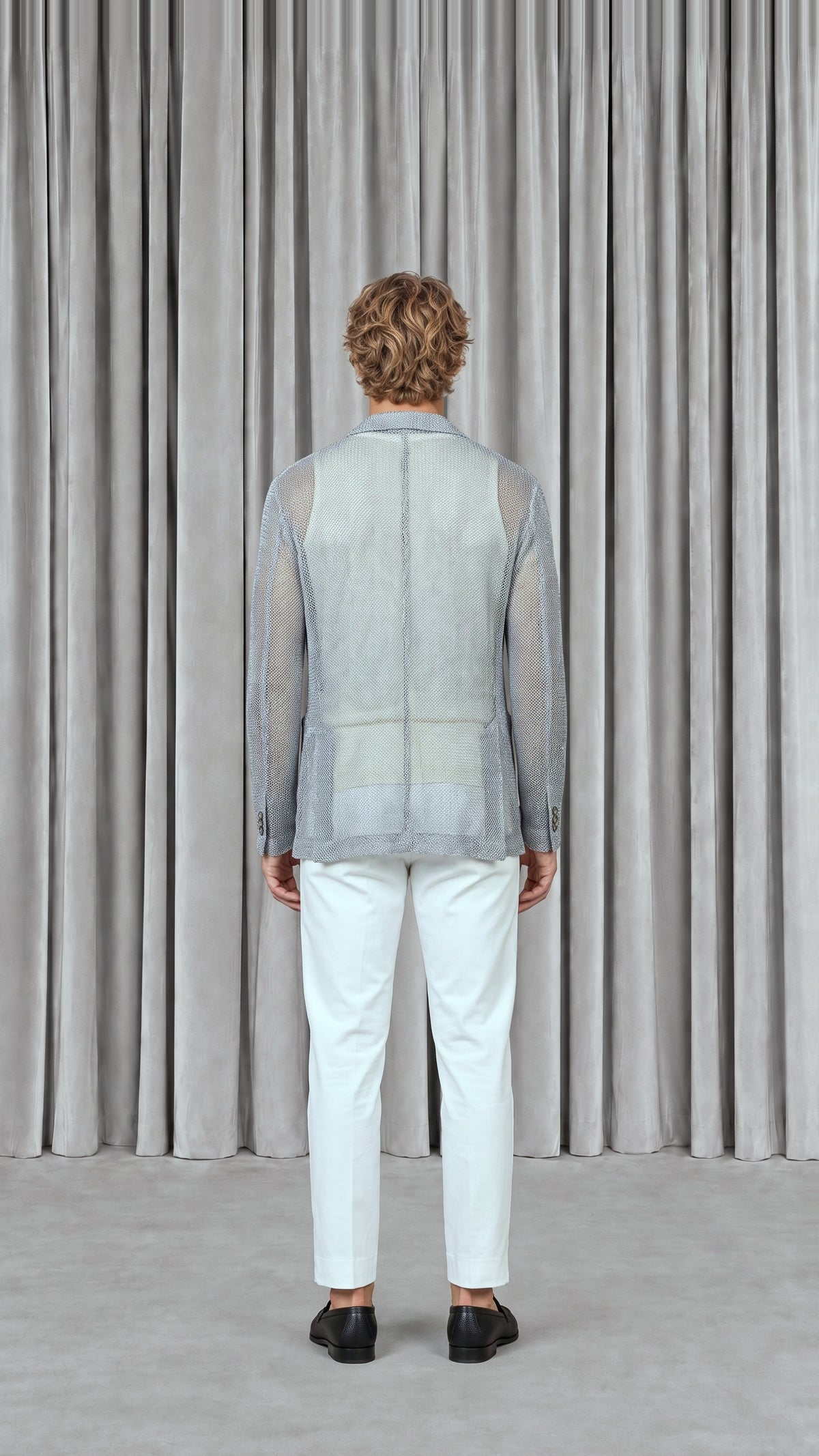 Nicholas Jacket Broken Stitch Silver Men, model back – POAN