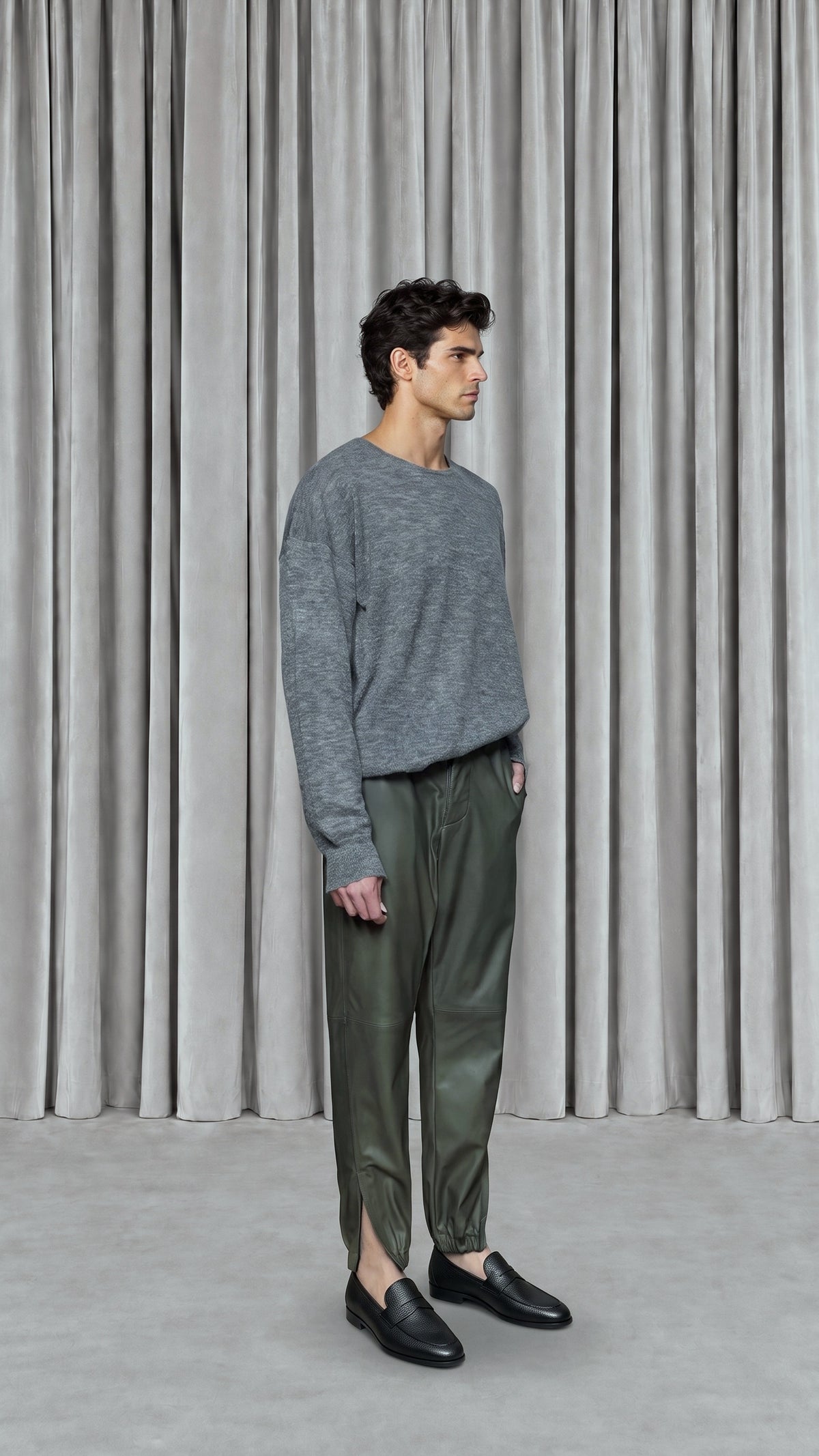 Roberto Alpaca Mohair Knitted Pullover Grey Men - side view