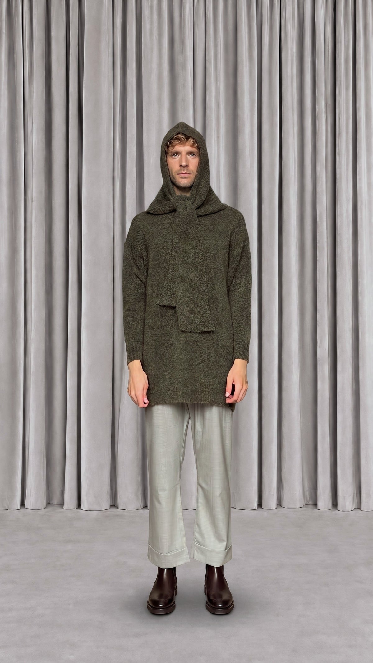 Robin Snood Mohair Moss Men - front view