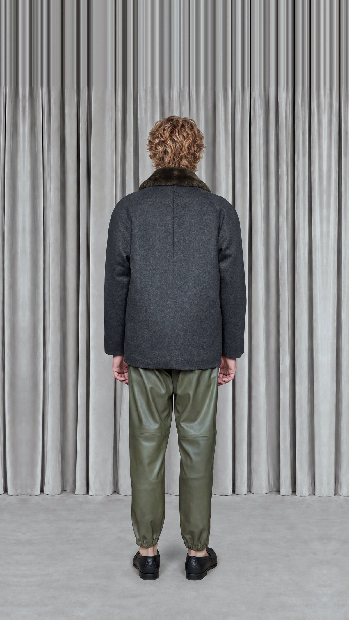Victor Jacket Loden Grey Melange Men, model back – POAN
