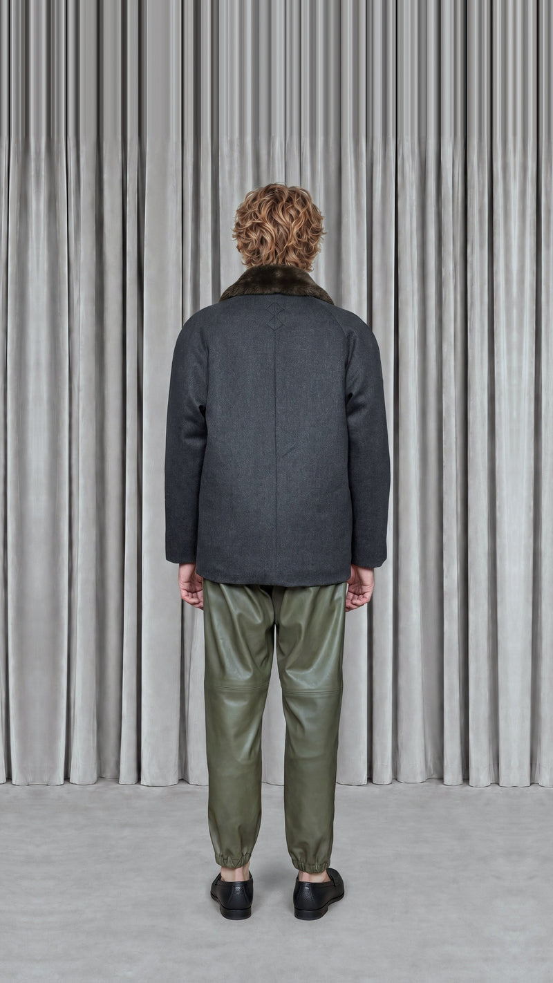 Victor Jacket Loden Grey Melange Men, model back – POAN