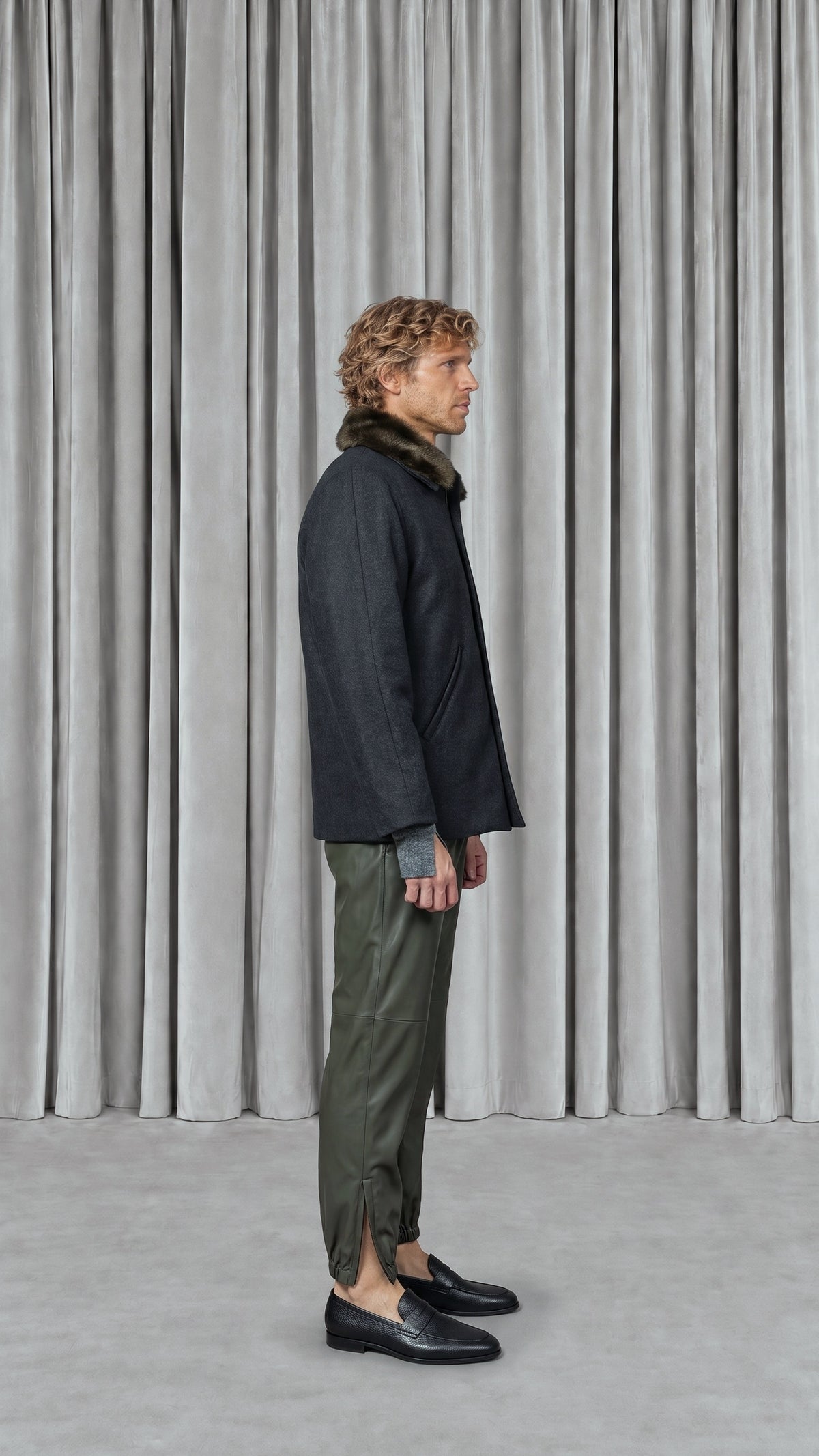 Victor Jacket Loden Grey Melange Men, model side – POAN