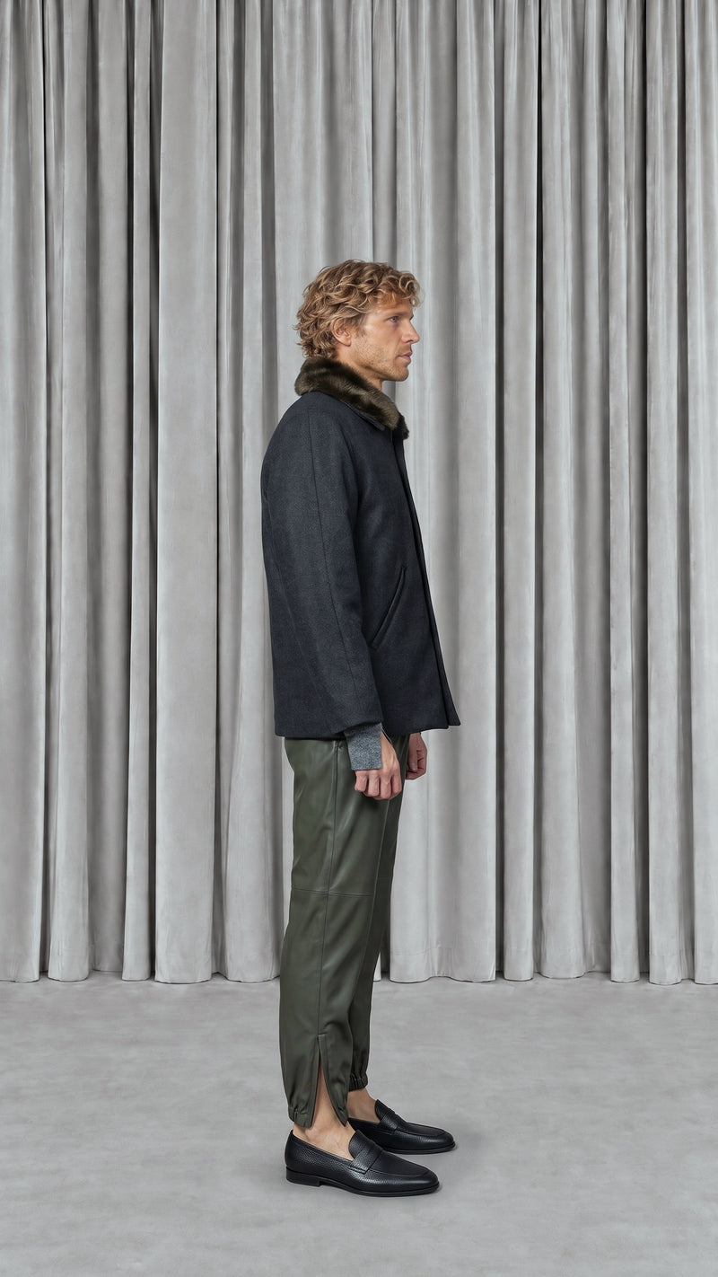 Victor Jacket Loden Grey Melange Men, model side – POAN