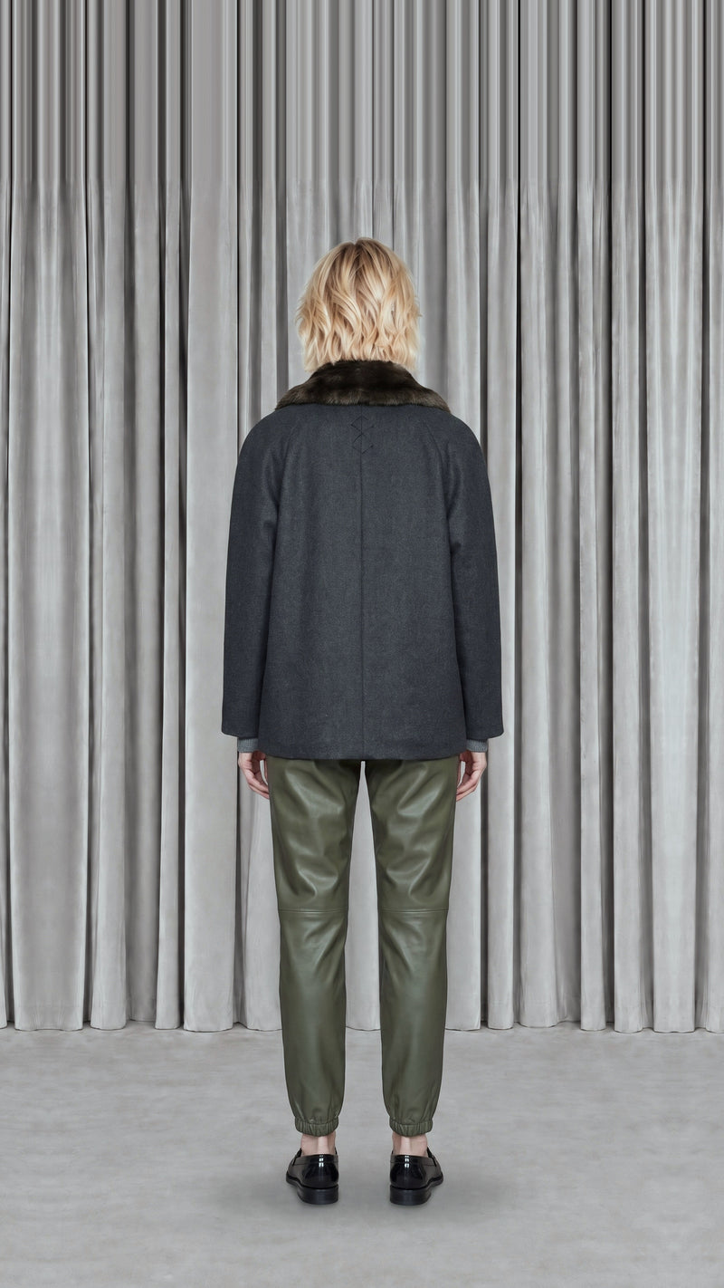 Victor Jacket Loden Grey Melange Women, model back – POAN