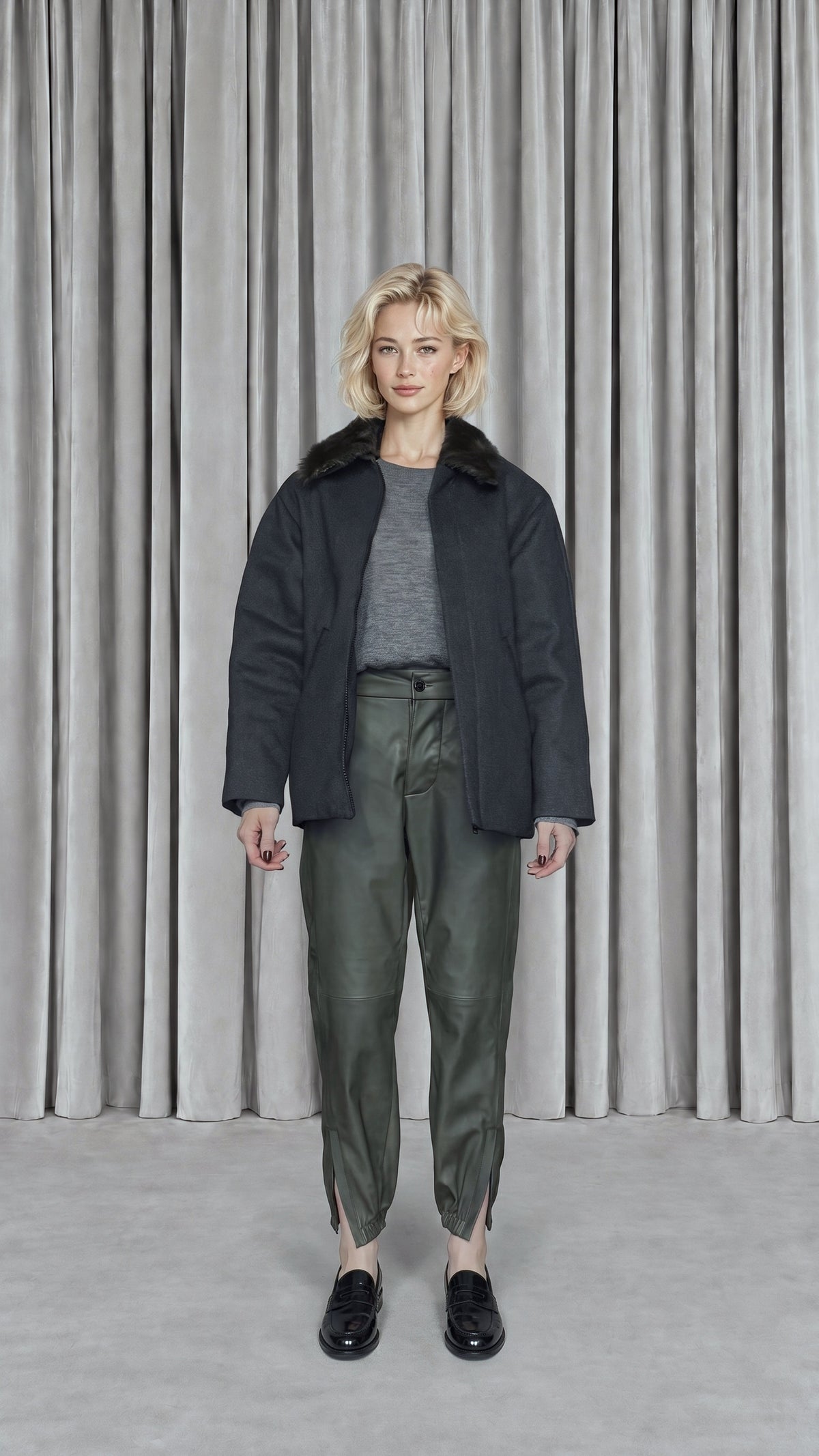 Victor Jacket Loden Grey Melange Women, model front – POAN