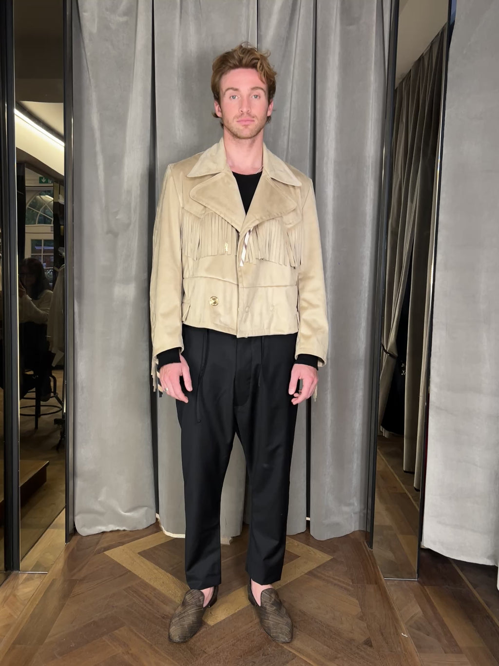 Indiana Alcantara Fringed Western Jacket Beige Men