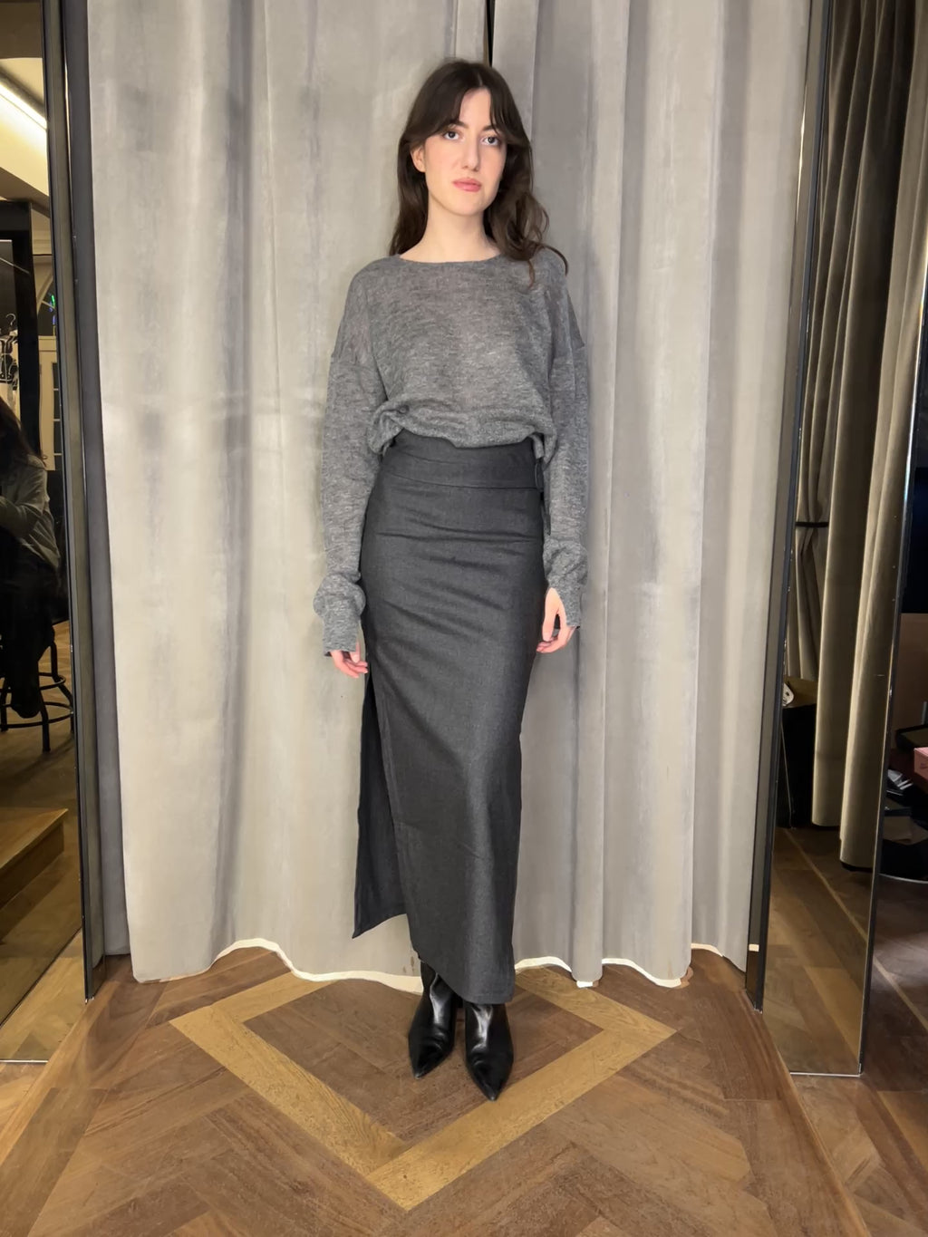 Dolce Angora Flannel Skirt Grey Women