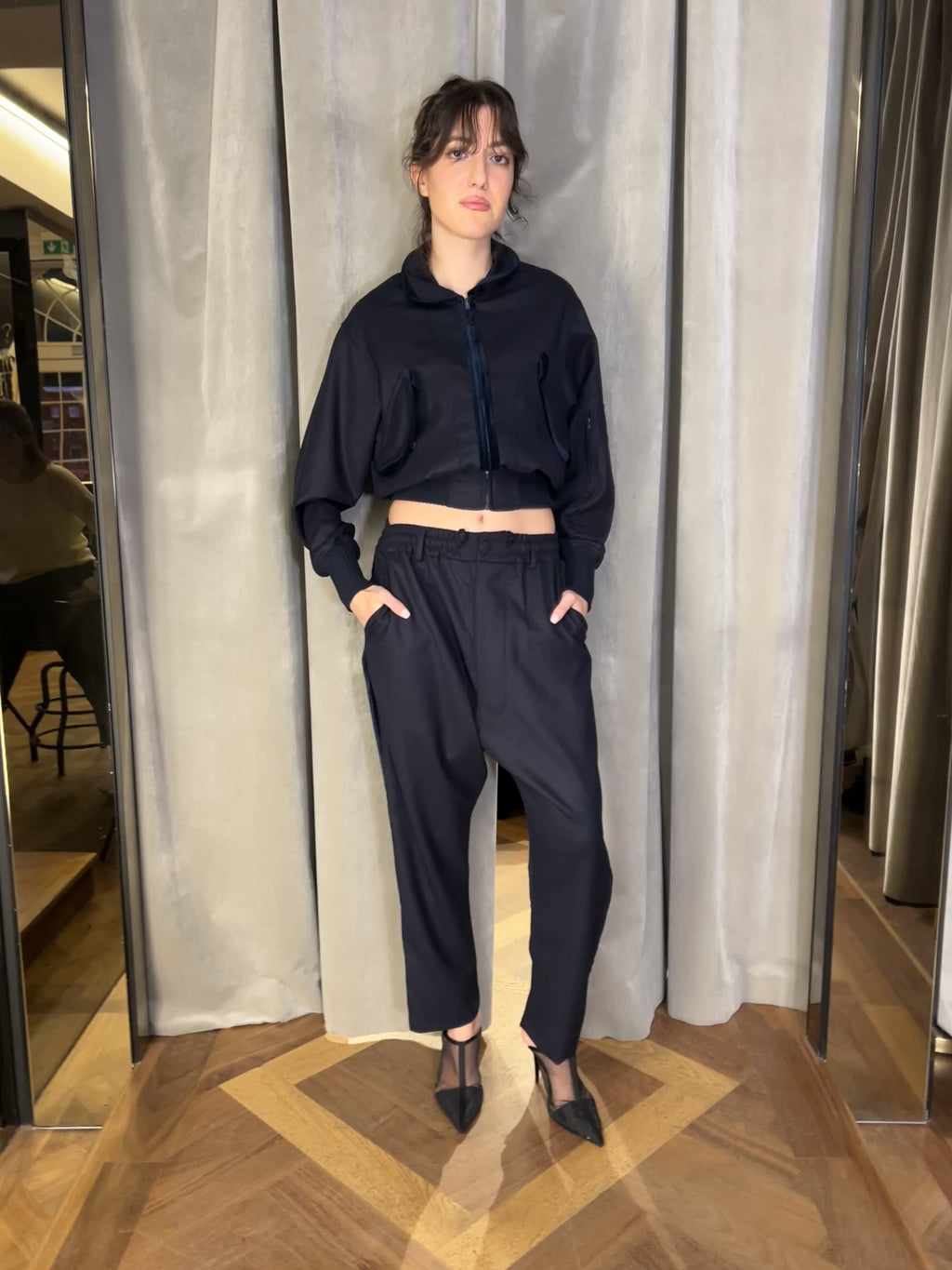 Fender Merino Flannel Drop Crotch Trousers Navy Women