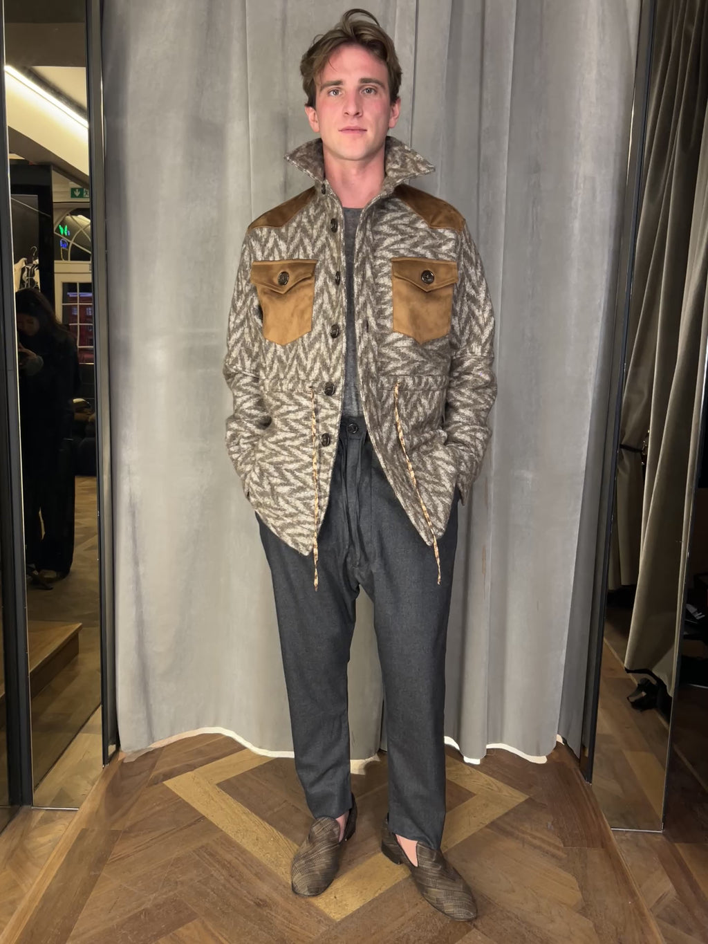 Brieuc Jacquard Blanket Overshirt Jacket Brown Men