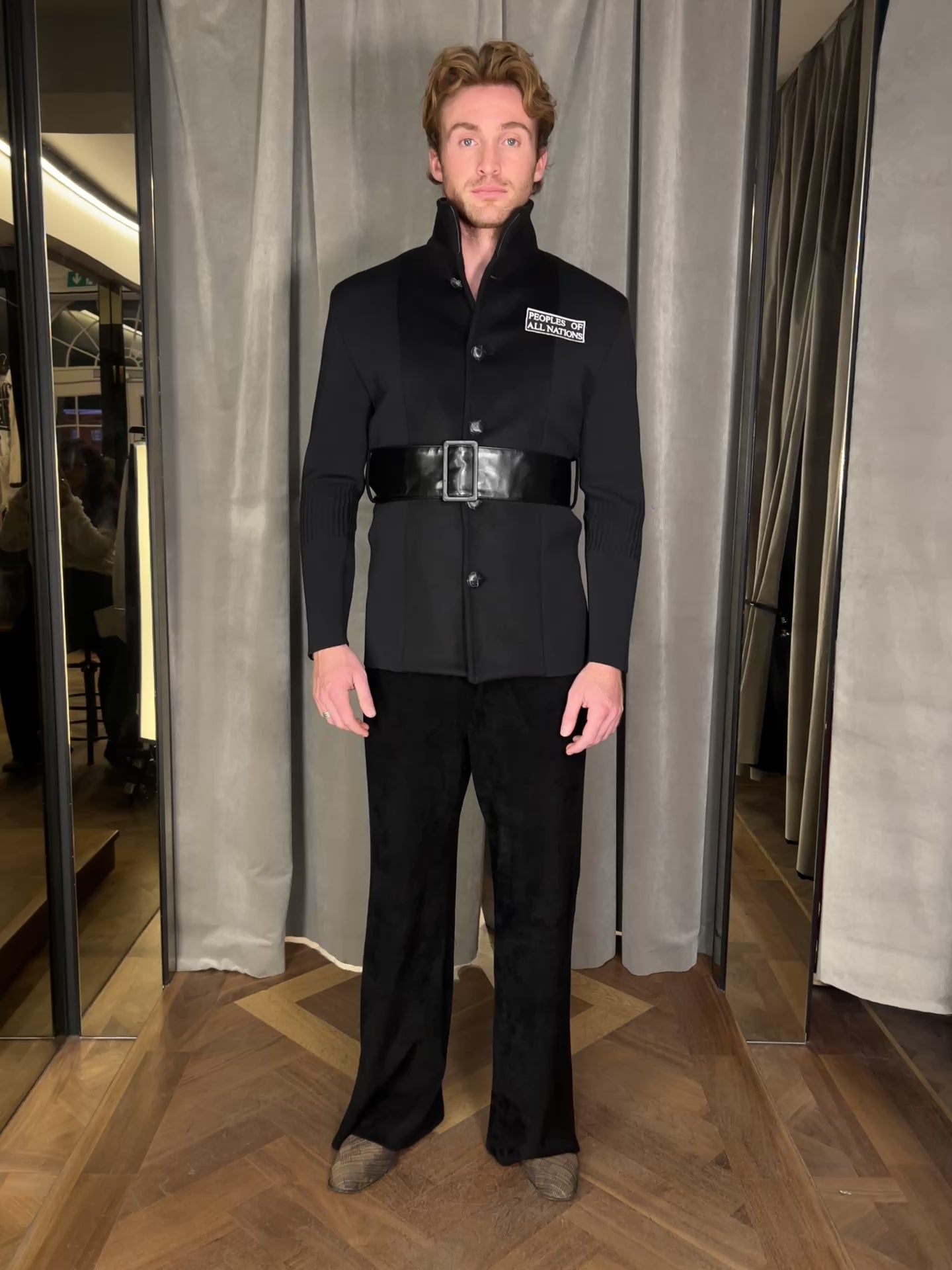 Officer Knitted Belted Coat Jacket Black Men