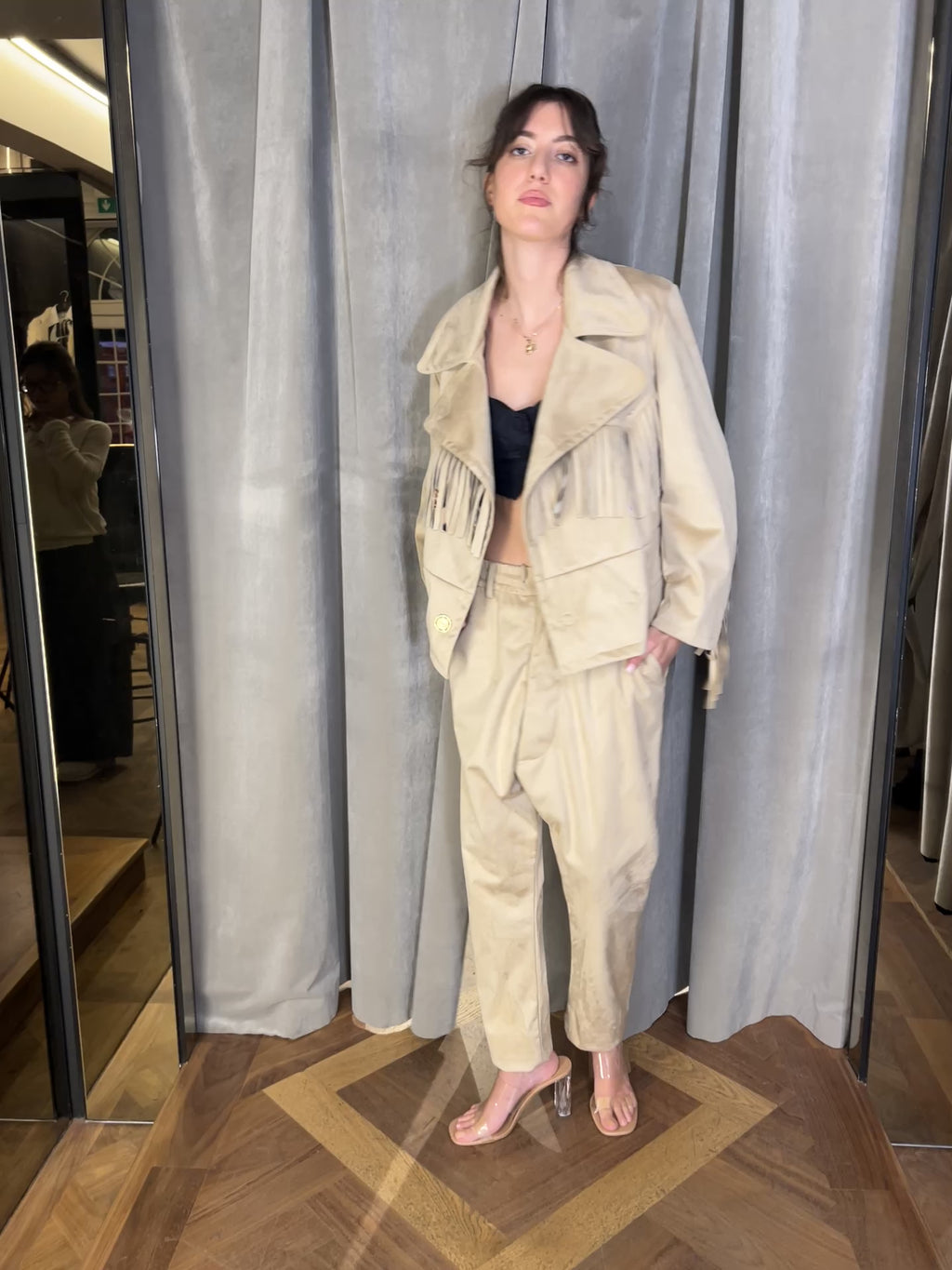 Indiana Alcantara Fringed Western Jacket Beige Women