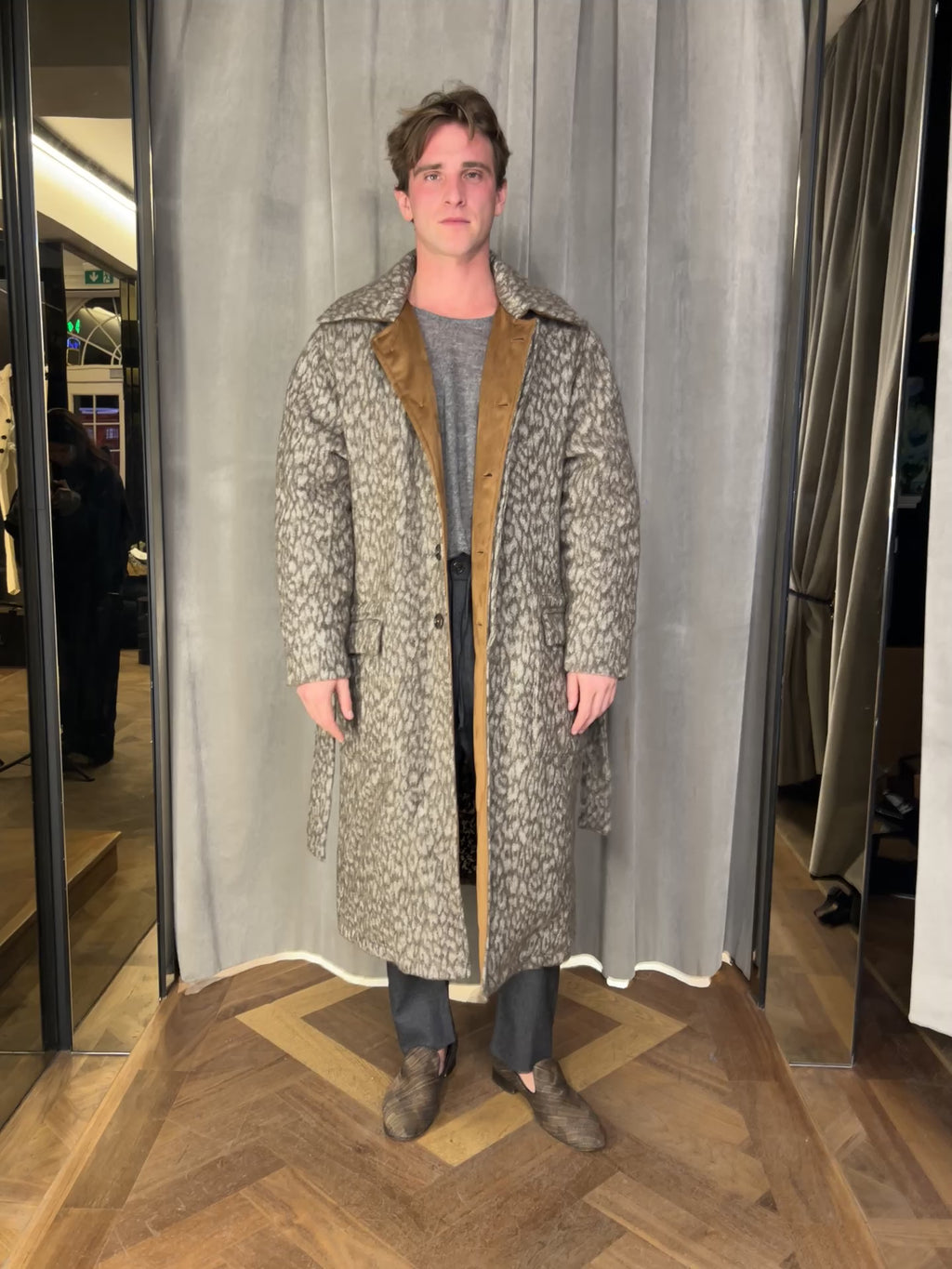 Victor Mohair Jacquard Blanket Overcoat Brown Men