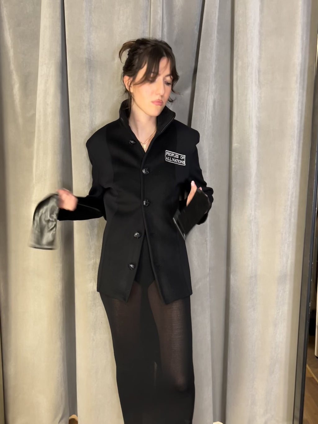 Officer Knitted Belted Coat Jacket Black Women