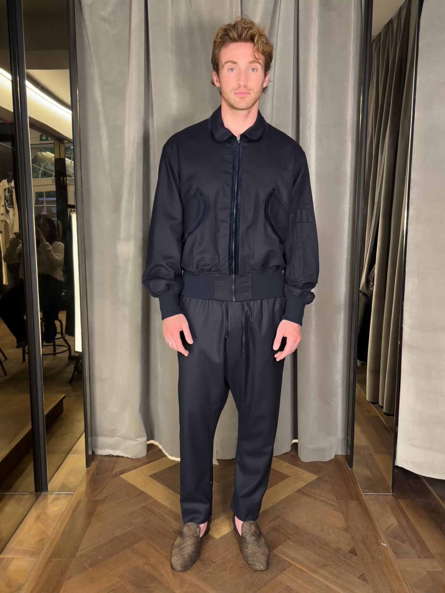 Iceman Merino Flannel Bomber Jacket Navy Men