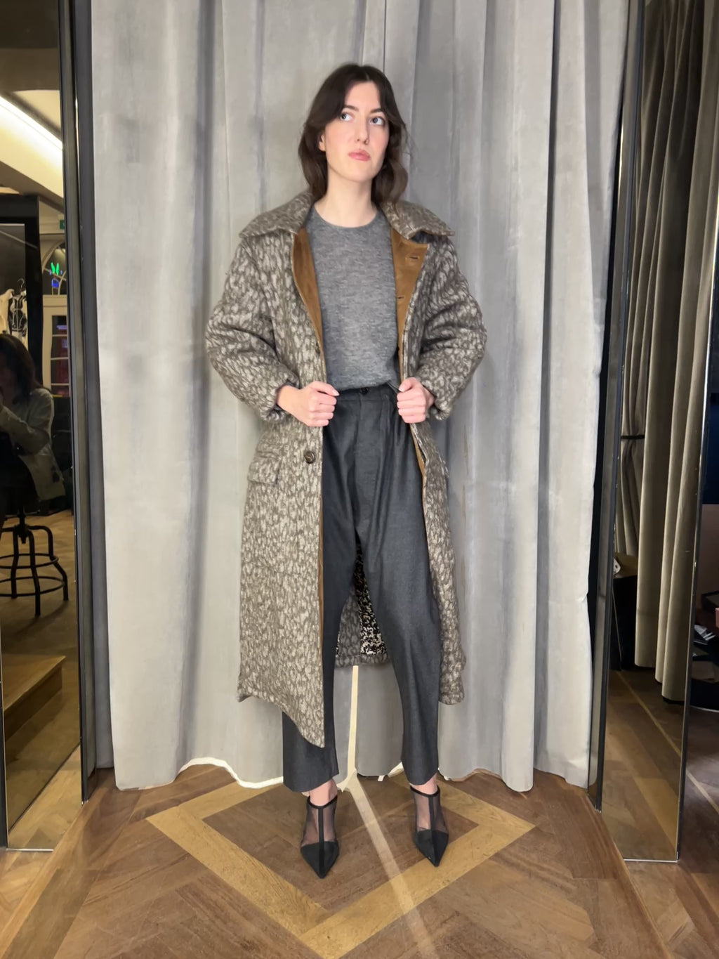 Victor Mohair Jacquard Blanket Overcoat Brown Women