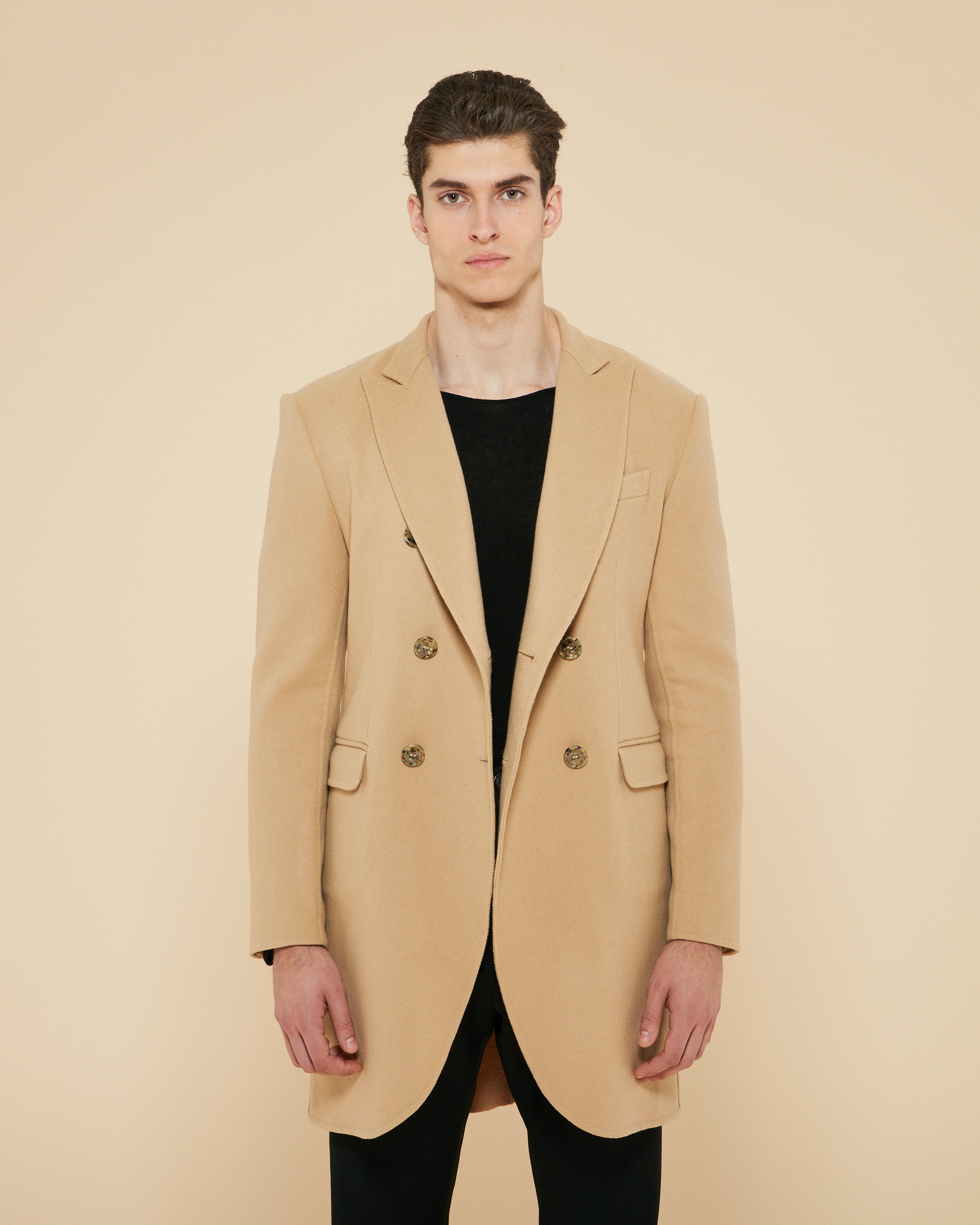 MICHAEL DOUBLE OVERCOAT MEN TAN – POAN Ltd - Main Image